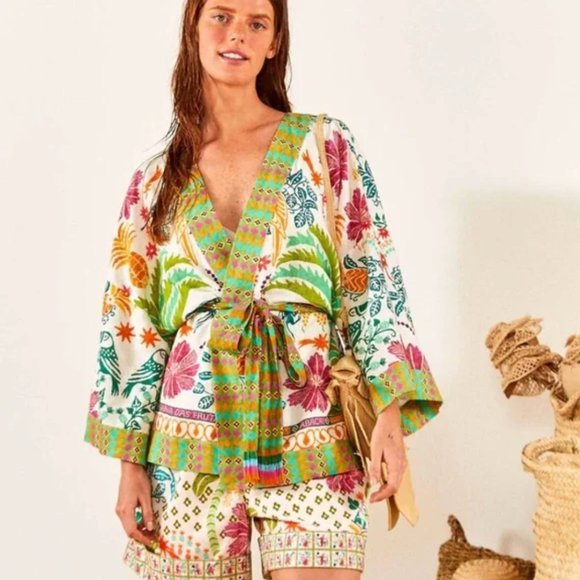FARM Rio Other - FARM RIO Fruits Queen Linen Blend Topper Kimono Size Small - selling shorts too!